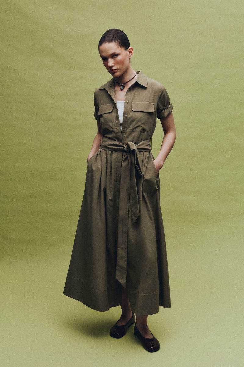 DeFacto Green Woman A Cut Shirt Collar Midi Dress Casual - Image 1
