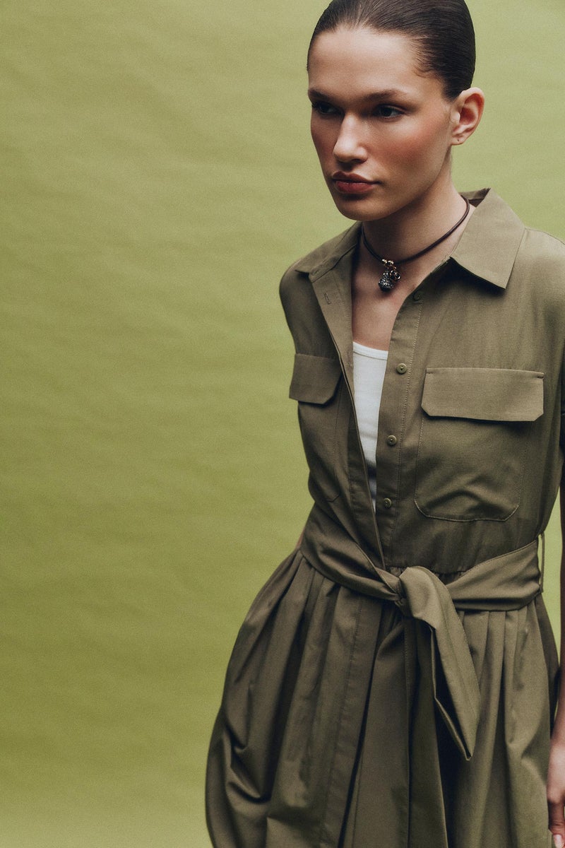 DeFacto Green Woman A Cut Shirt Collar Midi Dress Casual - Image 3