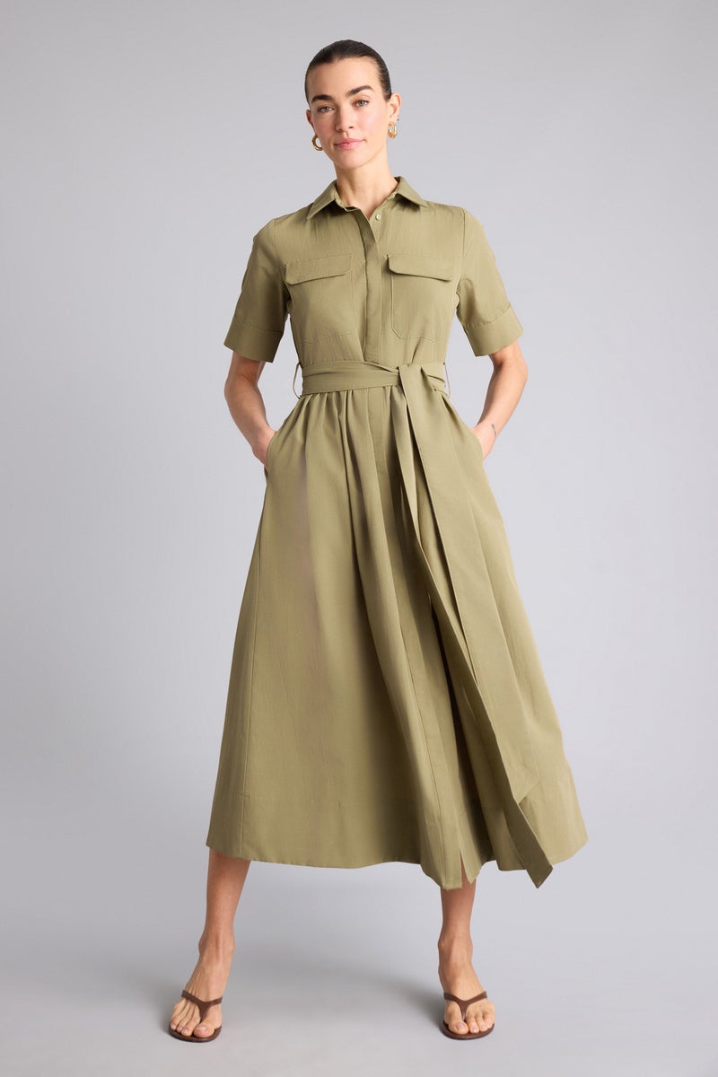 DeFacto Green Woman A Cut Shirt Collar Midi Dress Casual - Image 5