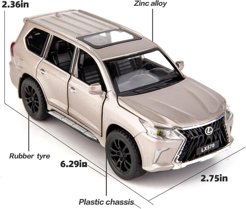 BDTCTK 1/32 Compatible for Lexus LX570 Off-Road in Luxury SUV Model Car, Zinc Alloy Pull Back Toy car with Sound and Light for Kids Boy Girl Gift(Silver) - Image 4