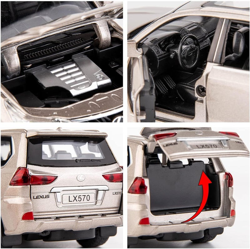 BDTCTK 1/32 Compatible for Lexus LX570 Off-Road in Luxury SUV Model Car, Zinc Alloy Pull Back Toy car with Sound and Light for Kids Boy Girl Gift(Silver) - Image 5