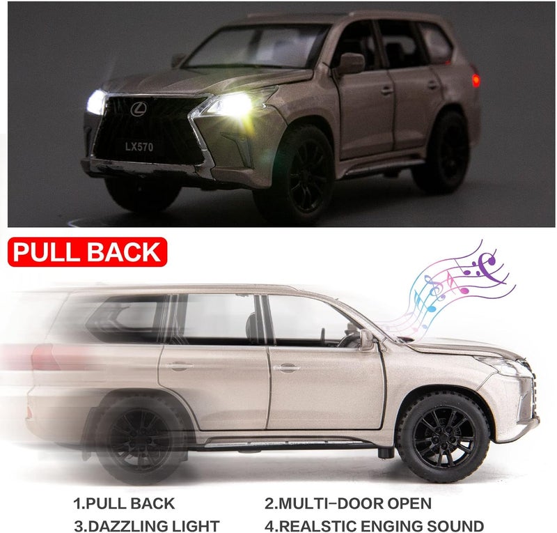 BDTCTK 1/32 Compatible for Lexus LX570 Off-Road in Luxury SUV Model Car, Zinc Alloy Pull Back Toy car with Sound and Light for Kids Boy Girl Gift(Silver) - Image 3