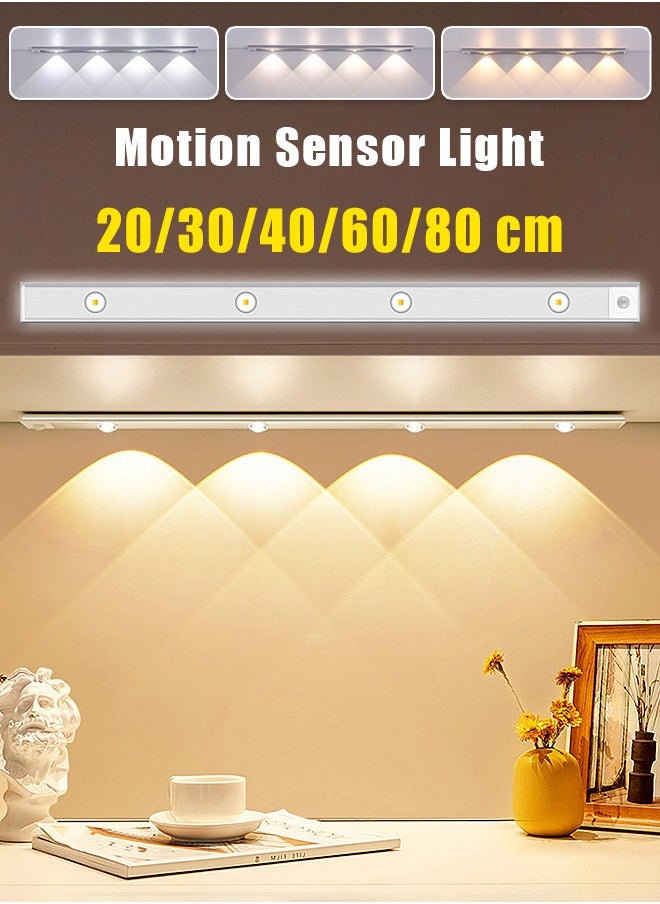 MITOYO Motion Sensor Light - Aluminum Alloy LED Light - Cordless Under Cabinet Light - White, Warm, Natural Light - Human Body Sensor - Magnetic Installation - Rechargeable Night Light for Kitchen, Staircase, Bedroom, Drawer  - Image 1