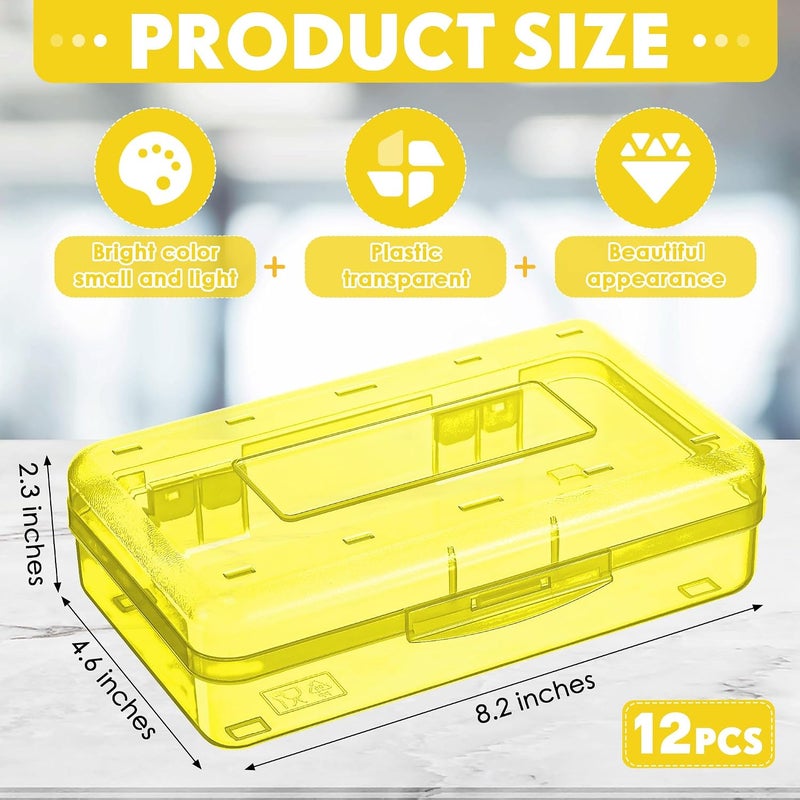 Leelosp 12 Pcs Plastic Pencil Box Clear Pencil Case with Lid Bulk Snap Closure Hard Large Capacity Pencil Box Pen Pencil Holder School Storage Organizer Box for Kid Adult (Yellow) - Image 2