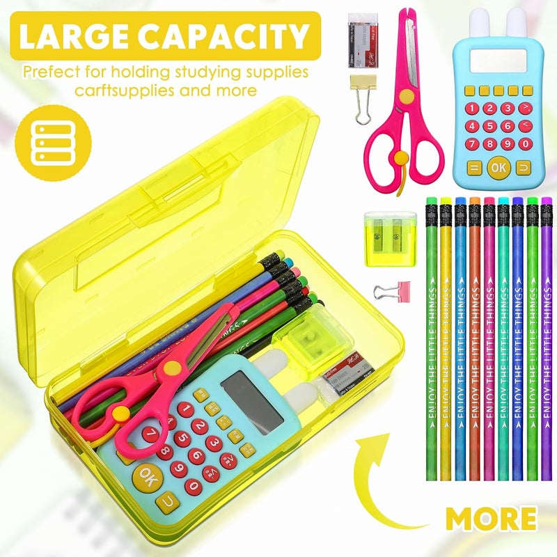 Leelosp 12 Pcs Plastic Pencil Box Clear Pencil Case with Lid Bulk Snap Closure Hard Large Capacity Pencil Box Pen Pencil Holder School Storage Organizer Box for Kid Adult (Yellow) - Image 3