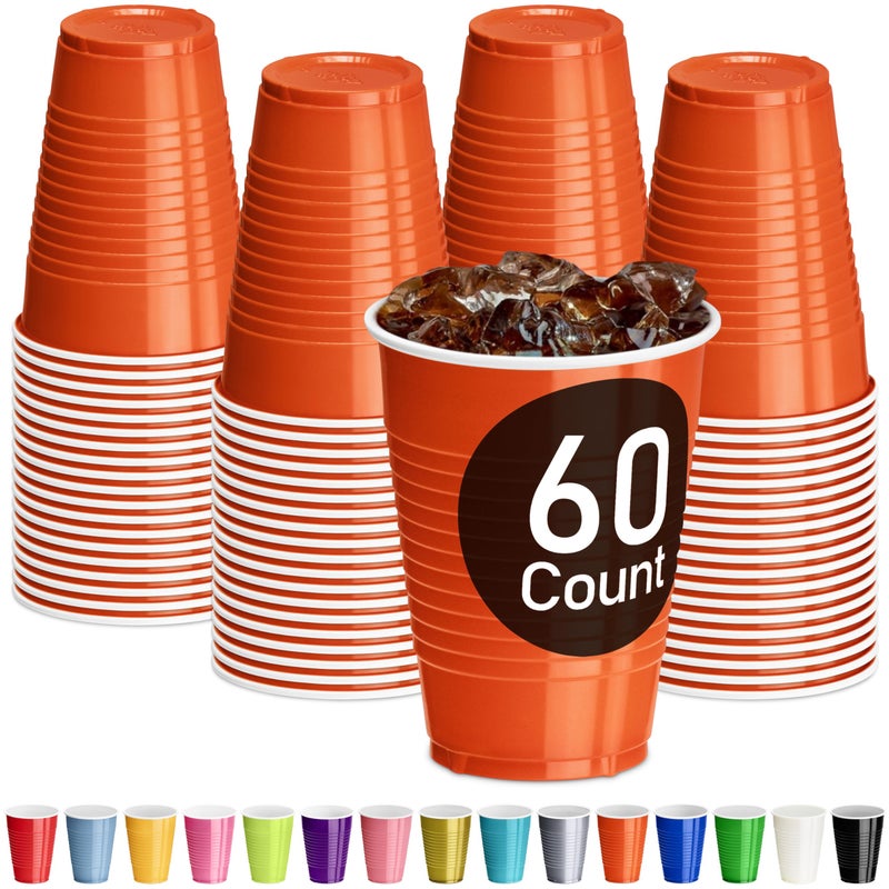 DecorRack Orange Plastic Cups  12 oz Disposable Cups  Party Supplies (60 Count) - Image 1