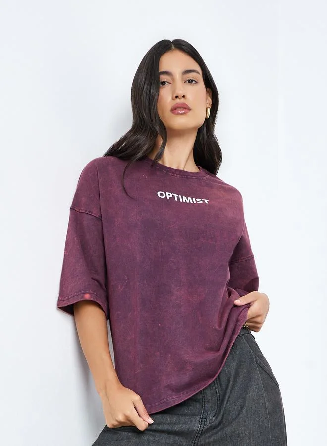 Purple Slogan Print Oversized T-Shirt