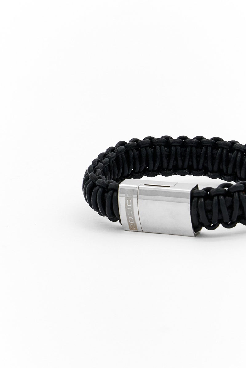 POLICE Men Weave Lea Strap Bracelet, Black - Image 3