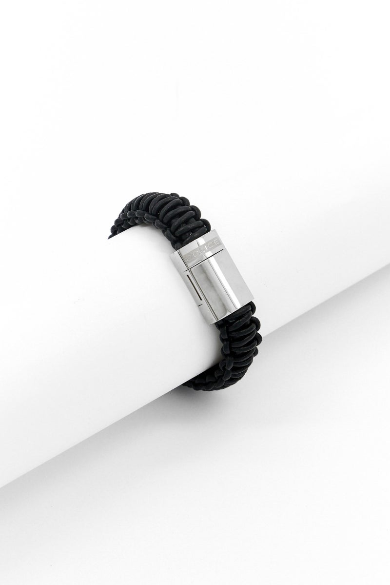 POLICE Men Weave Lea Strap Bracelet, Black - Image 1