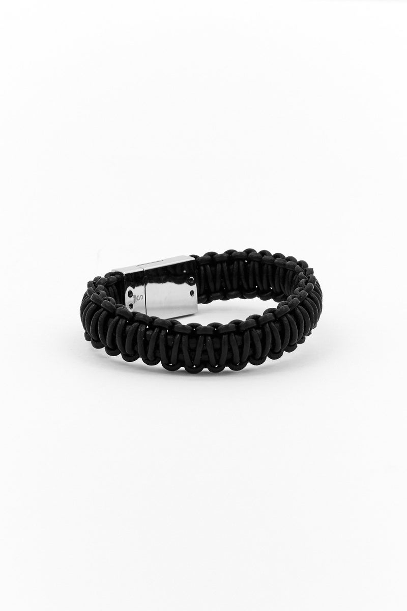 POLICE Men Weave Lea Strap Bracelet, Black - Image 4