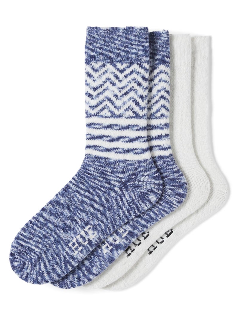 HUE Women's Crew Length Boot Socks, 2 Pair Pack, Blue Geo Spacedye, One Size - Image 1