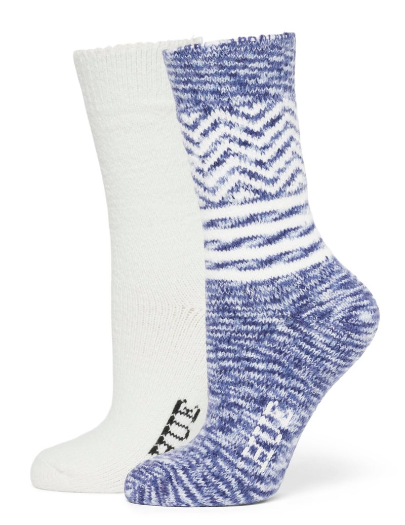 HUE Women's Crew Length Boot Socks, 2 Pair Pack, Blue Geo Spacedye, One Size - Image 2