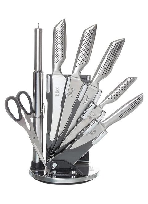 Bass Kitchen Knife Set, Steak Knife and Utility Knives Set - Ultra Sharp High Carbon Stainless Steel Knives with Comfortable Handles (Set of 7, Silver)