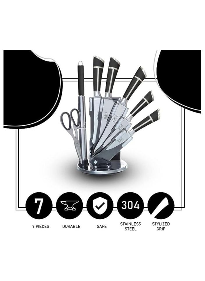 Bass - Bass Kitchen Knife Set, Steak Knife and Utility Knives Set - Ultra Sharp High Carbon Stainless Steel Knives with Comfortable Handles (Set of 7, Silver) - Image 1
