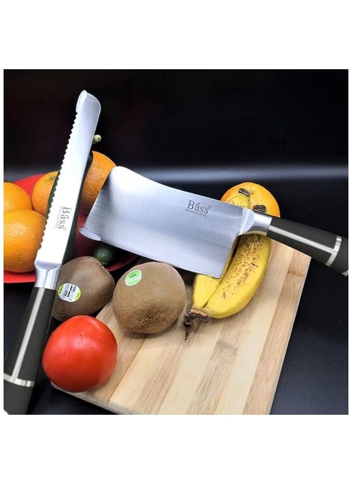 Bass - Bass Kitchen Knife Set, Steak Knife and Utility Knives Set - Ultra Sharp High Carbon Stainless Steel Knives with Comfortable Handles (Set of 7, Silver) - Image 1