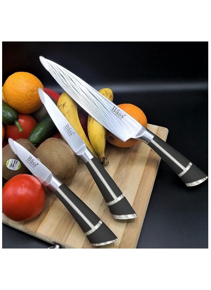 Bass - Bass Kitchen Knife Set, Steak Knife and Utility Knives Set - Ultra Sharp High Carbon Stainless Steel Knives with Comfortable Handles (Set of 7, Silver) - Image 1