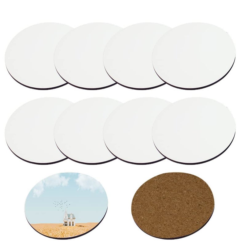 MRR 10 Pieces Sublimation Blanks Round Cup MDF Coasters Raw Wood Back Hardboard Sublimation Coasters BlanksAbsorbent Heat Transfer Cup Coasters for Drinks Party Supplies Coasters and DIY Craft