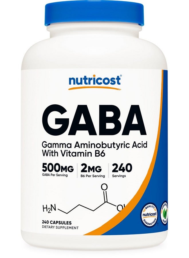 Nutricost GABA (Gamma Aminobutyric Acid) + Vitamin B6, 500mg per Serving, 240 Capsules - Image 1