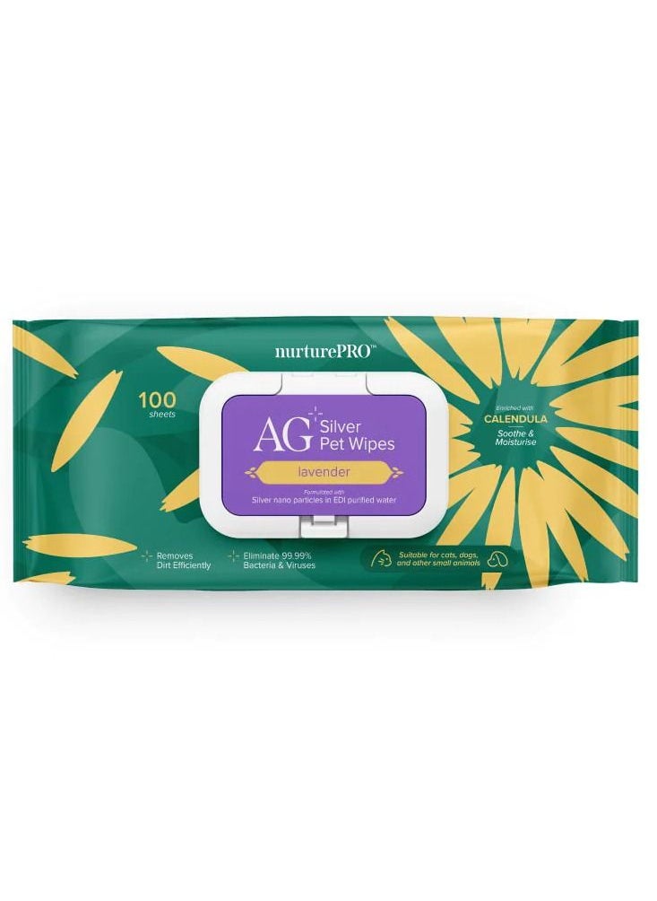 NurturePro AG+ Silver Pet Wet Wipes Lavender Scent 100 Sheets 