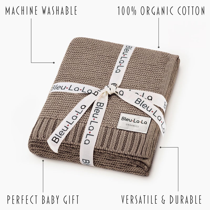 Bleu La La - 100% Organic Cotton Heritage Knit Textured Baby Blanket - Signature Heritage Knit, Soft Breathable Newborn Baby Blanket (Heritage - Mocha) - Image 3
