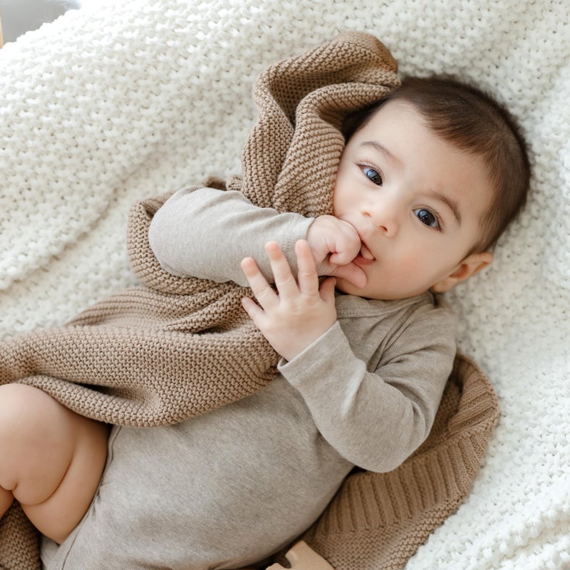 Bleu La La - 100% Organic Cotton Heritage Knit Textured Baby Blanket - Signature Heritage Knit, Soft Breathable Newborn Baby Blanket (Heritage - Mocha) - Image 4