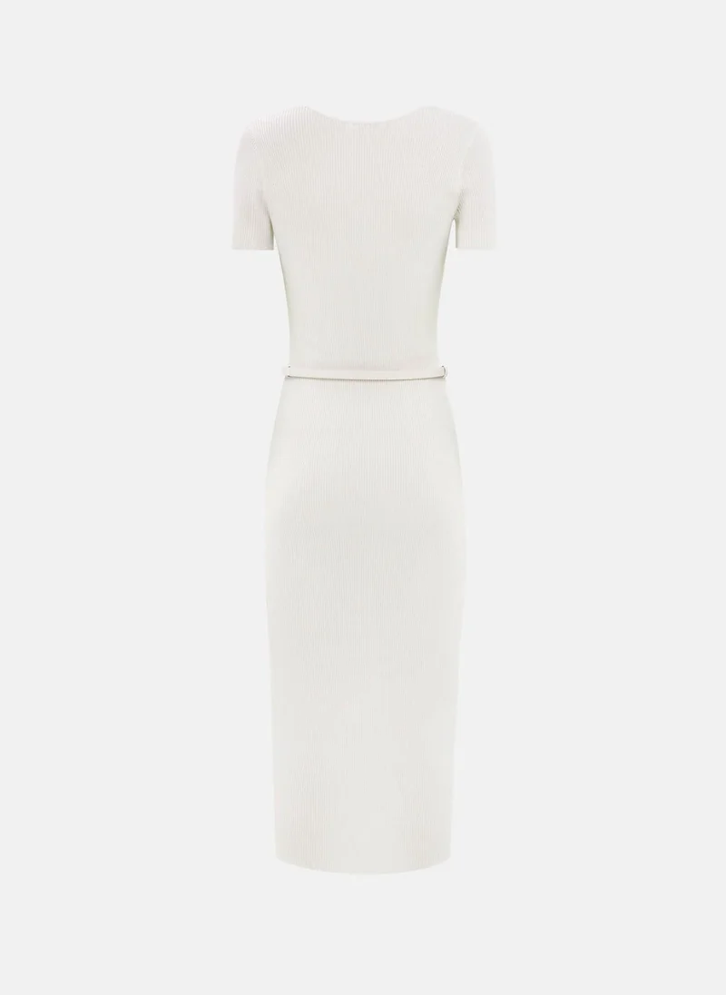 Lichi Knitted midi dress with buttons at the front and matching belt
