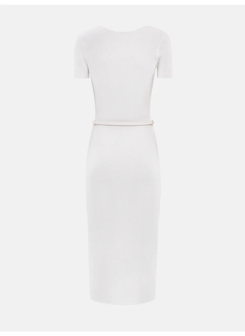ليتشي Knitted midi dress with buttons at the front and matching belt