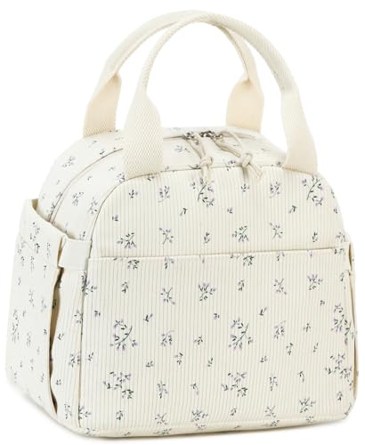 BTOOP Lunch Box for Women Men Cute Corduroy Lunch Bags Large Capacity Insulated Lunch Tote Bag For Work Travel Or Picnic PurpleFlower - Image 1
