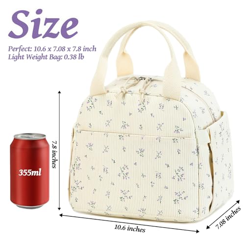 BTOOP Lunch Box for Women Men Cute Corduroy Lunch Bags Large Capacity Insulated Lunch Tote Bag For Work Travel Or Picnic PurpleFlower - Image 3