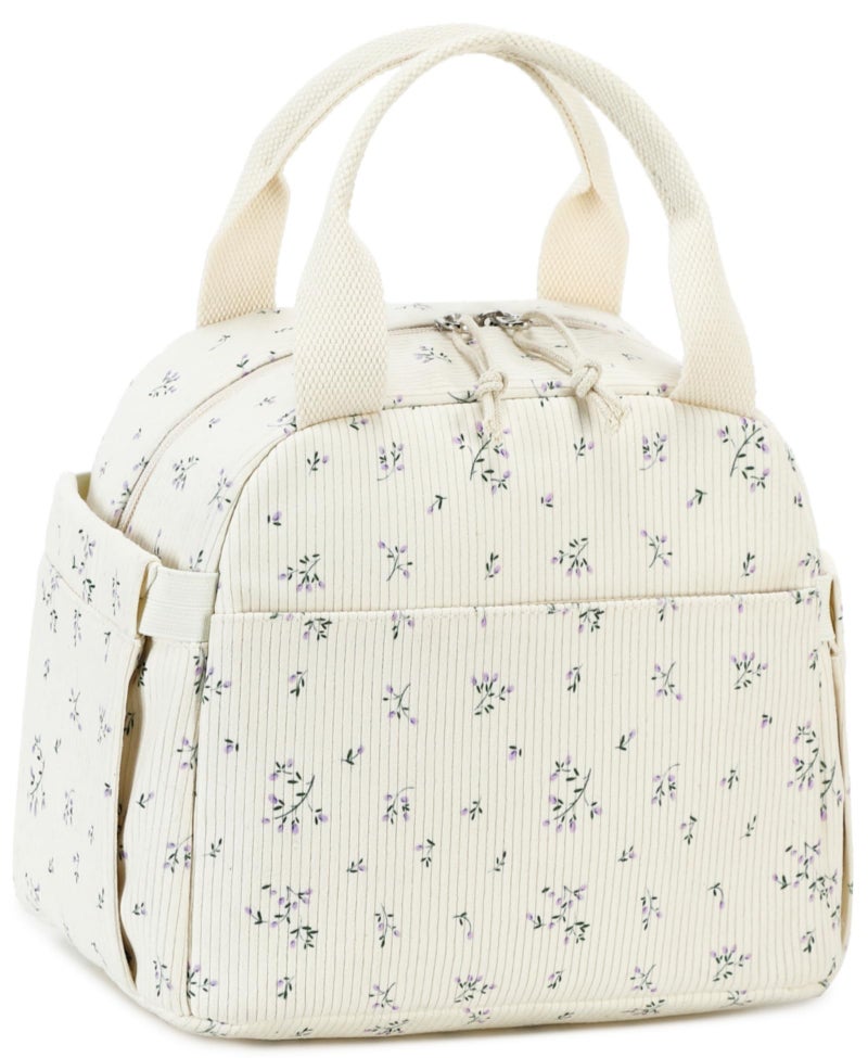 BTOOP Lunch Box for Women Men Cute Corduroy Lunch Bags Large Capacity Insulated Lunch Tote Bag For Work Travel Or Picnic PurpleFlower - Image 2