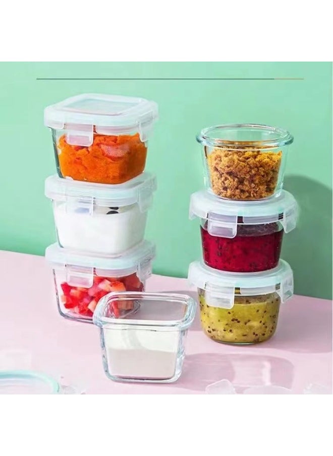 Generic - Glass Food Supplementary Box Preservation Bowl Mini Small Capacity Portable High Temperature Resistant Microwave Cooking Suit Tableware-Specifications:Transparent Cover With Scale (round 130ml) - Image 1