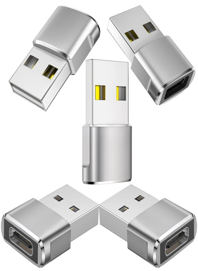 Herfair USB C Female to USB Male Adapter 5-Pack Type C to USB A Converter for Charging/Data Compatible with iPhone 15 Plus/Pro Max,iPad Pro/Air 4/Mini 6,Samsung Galaxy S24/S23/S22/S21,More (Silver) - Image 1