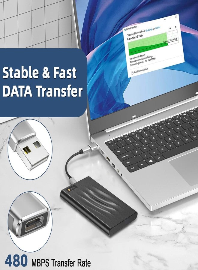 Herfair USB C Female to USB Male Adapter 5-Pack Type C to USB A Converter for Charging/Data Compatible with iPhone 15 Plus/Pro Max,iPad Pro/Air 4/Mini 6,Samsung Galaxy S24/S23/S22/S21,More (Silver) - Image 4