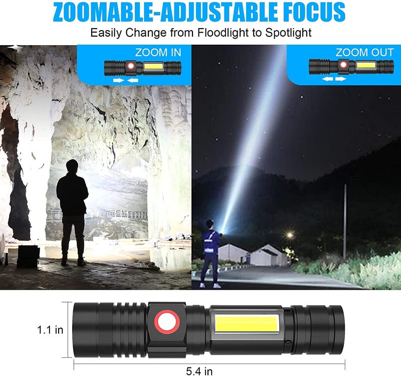 Hoxida USB Rechargeable Flashlight, Magnetic LED Flashlight, Super Bright LED Tactical Flashlight with Cob Worklight,Waterproof,Zoomable Small LED Flashlight for Camping, Flashlight with Holsters - Image 5