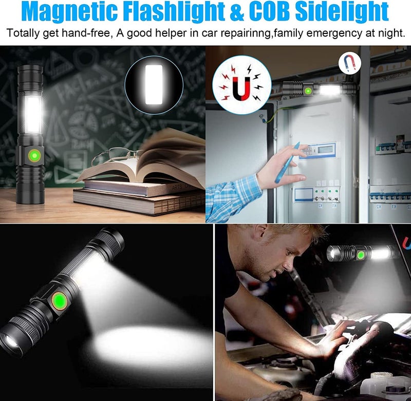 Hoxida USB Rechargeable Flashlight, Magnetic LED Flashlight, Super Bright LED Tactical Flashlight with Cob Worklight,Waterproof,Zoomable Small LED Flashlight for Camping, Flashlight with Holsters - Image 3