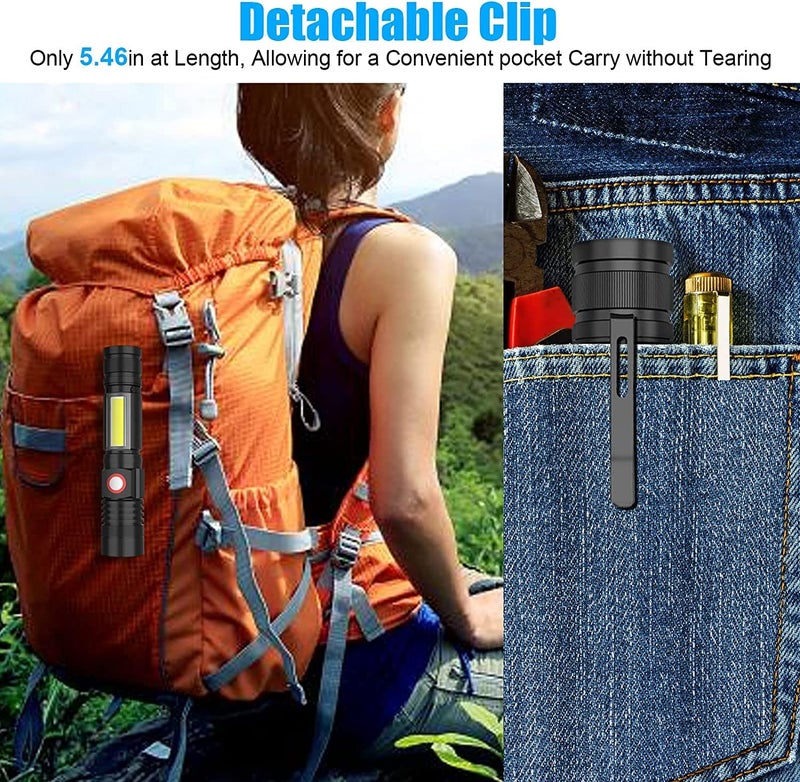 Hoxida USB Rechargeable Flashlight, Magnetic LED Flashlight, Super Bright LED Tactical Flashlight with Cob Worklight,Waterproof,Zoomable Small LED Flashlight for Camping, Flashlight with Holsters - Image 4