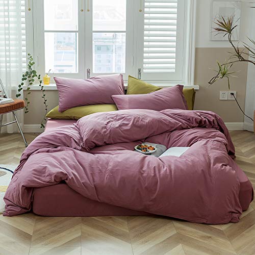 AMWAN Solid Purple Duvet Cover Queen Pale Mauve Solid Color Bedding Set Jersey Knit Cotton Comforter Cover Hotel Quality Solid Purple Comforter Cover for Kids Girl Women 1 Duvet Cover 2 Pillowcases - Image 1