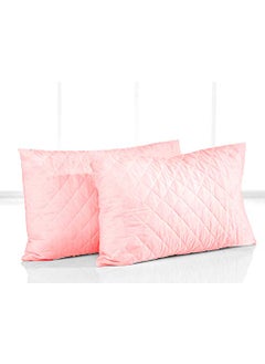 Jaipur Linen Jaipur Linen Cotton Quilted Pillow Protector Dust Free Water Resistant Covers Pack of 2Pcs 16 inch x 24 inchPink  - Image 1
