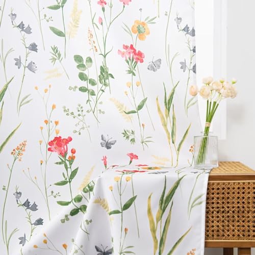 youleyar Floral Curtains 84 Inches Long for Living Room 2 Panels Printed Pattern Curtain Rod Pocket Spring Summer Watercolor FlowersLeaves Window Drapes for Girls Bedroom 52 W x 84 L - Image 1