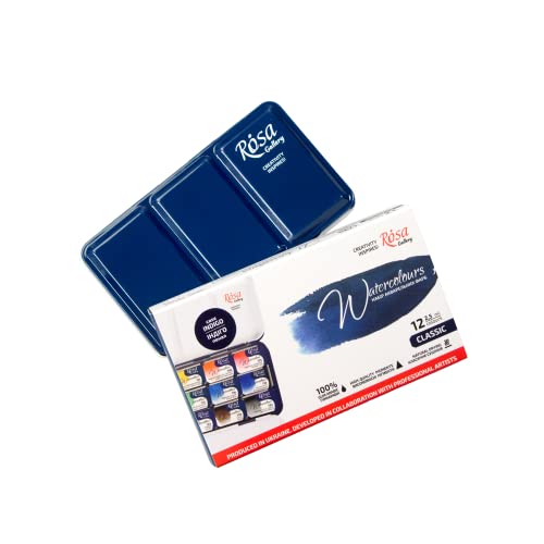 Rosa Gallery Professional Watercolor Paint Set, 12 Water Colors of 2.5 ml, High Lightfastness Paints Kit for Artists, Adult, Lightweight and Portable Metal Case - Image 2