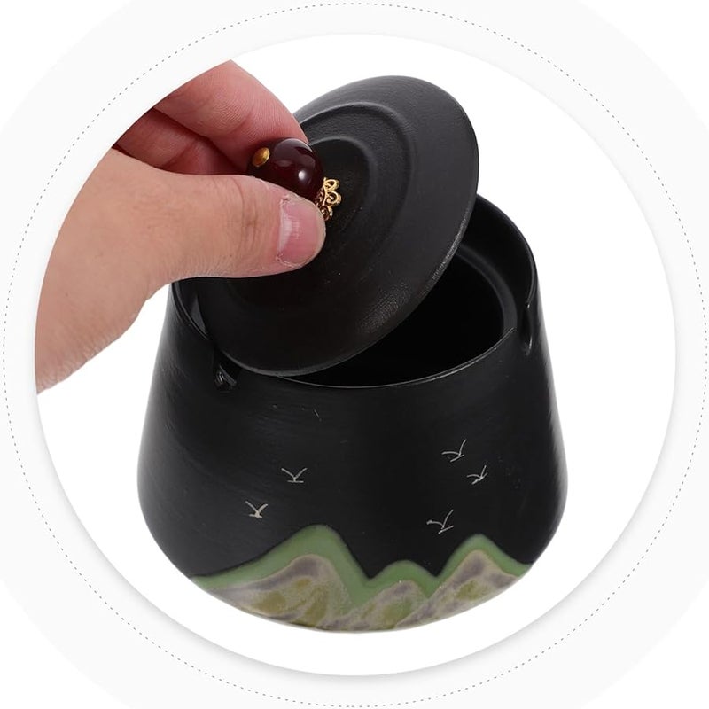 Hand Painted Ceramic Ashtray with Lid Windproof Rustic Design Indoor Outdoor Use - Image 4
