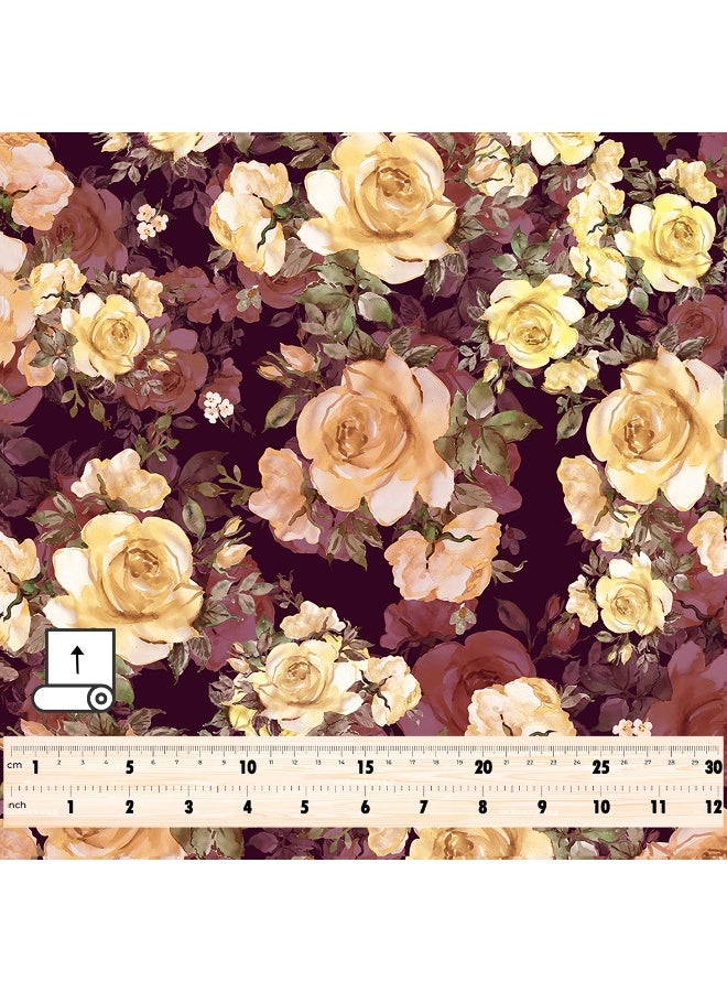 Vellato Al Lail Aramny Silk Fabric By The Yard Yellow Rose Floral Jalabiya Makhweer Dressmaking 58 Inches Width Designer Print - Image 4