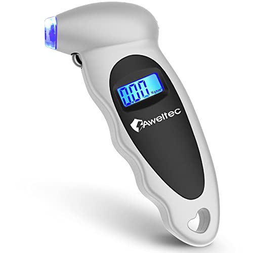 AWELTEC Digital Tire Pressure Gauge 150 PSI, 4 Settings, Tire Gauge for Car, Truck, Motorcycle, Bicycle with Backlit LCD and Non-Slip Grip (Silver) - Image 1