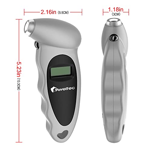 AWELTEC Digital Tire Pressure Gauge 150 PSI, 4 Settings, Tire Gauge for Car, Truck, Motorcycle, Bicycle with Backlit LCD and Non-Slip Grip (Silver) - Image 3