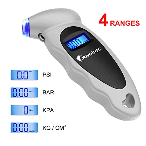 AWELTEC Digital Tire Pressure Gauge 150 PSI, 4 Settings, Tire Gauge for Car, Truck, Motorcycle, Bicycle with Backlit LCD and Non-Slip Grip (Silver) - Image 4