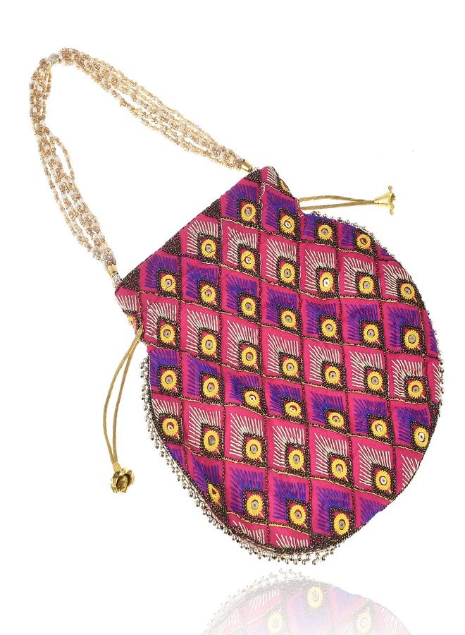 STLYZ Potli Bag For Women, Handmade Traditional Embroidered Potli Handbag Wristlets Ethnic Bridal Potli Batwa Bag For Ladies For Wedding, Return Gifts (Pink) - Image 4
