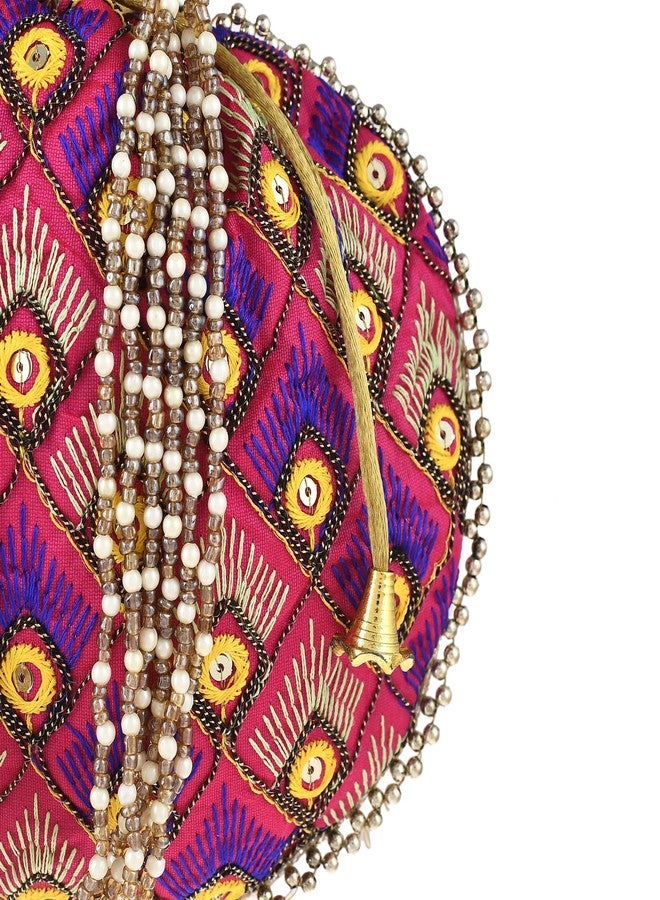 STLYZ Potli Bag For Women, Handmade Traditional Embroidered Potli Handbag Wristlets Ethnic Bridal Potli Batwa Bag For Ladies For Wedding, Return Gifts (Pink) - Image 3