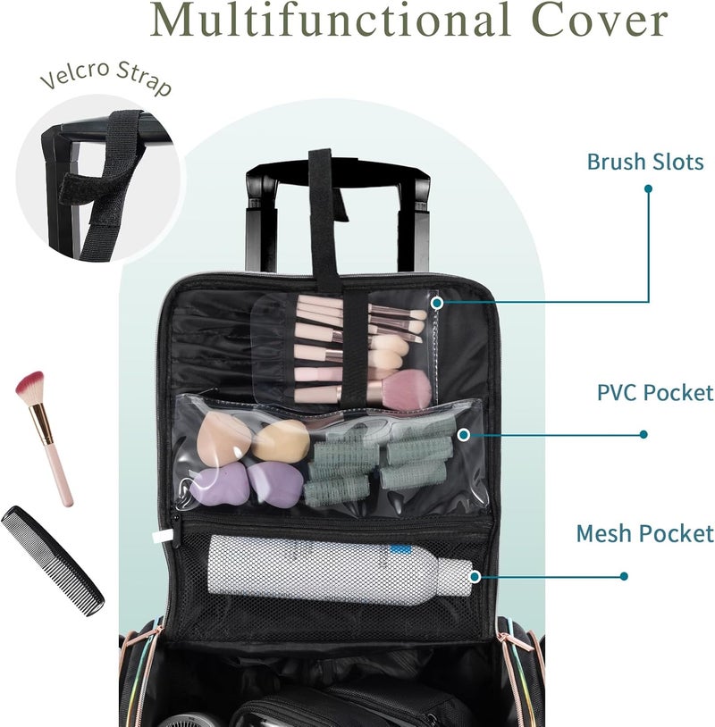 Stagiant Rolling Makeup Train Case, Professional Makeup Case, Travel Cosmetic Organizer Make Up Storage Bag for Makeup Artist, Hairstylist, Barbers, with 5 Toiletry Bags, Black - Image 2