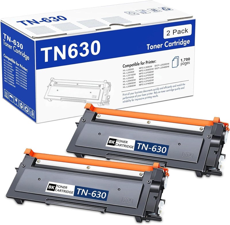 HIGCOR TN630 Toner Cartridge Replacement for Brother TN-630 Toner Cartridge Black High Yield Work with HL-L2300D HL-L2380DW HL-L2320D DCP-L2540DW MFC-L2700DW MFC-L2685DW 2 Pack - Image 1