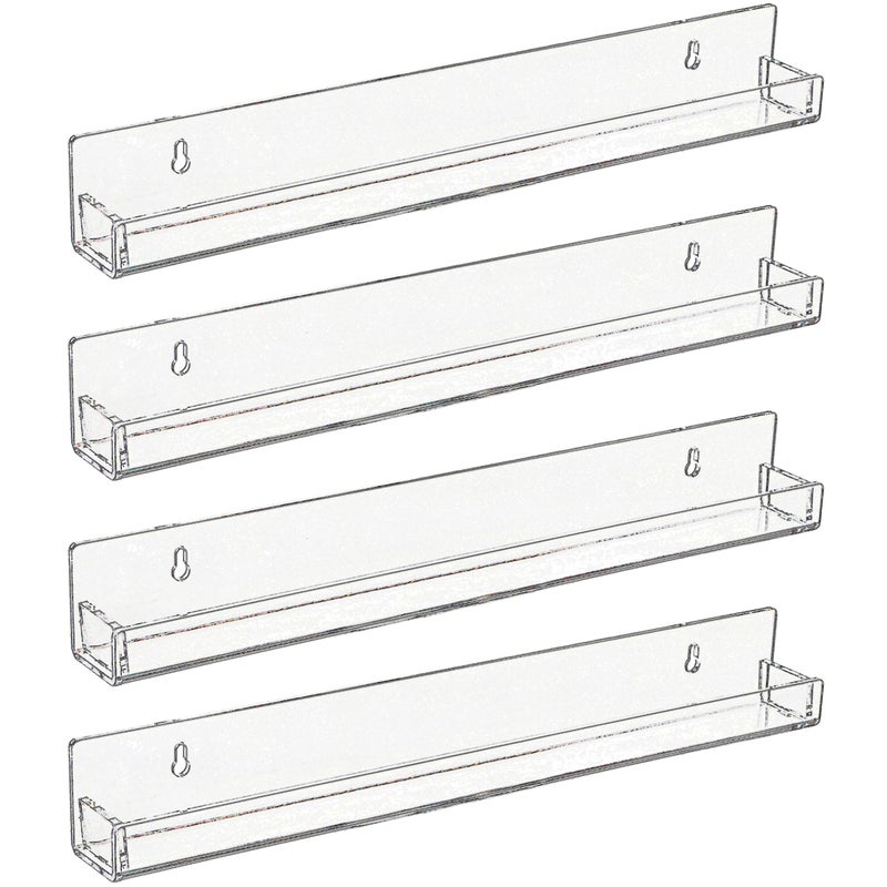 Baosia 4 Pack Nail Polish Rack Wall Mounted Shelf With Removable Anti-Slip End Inserts 15 Inches Invisible Acrylic Floating Bookshelf For Kids Room Picture Ledge Vinyl Record Display Shelf Holder - Image 1